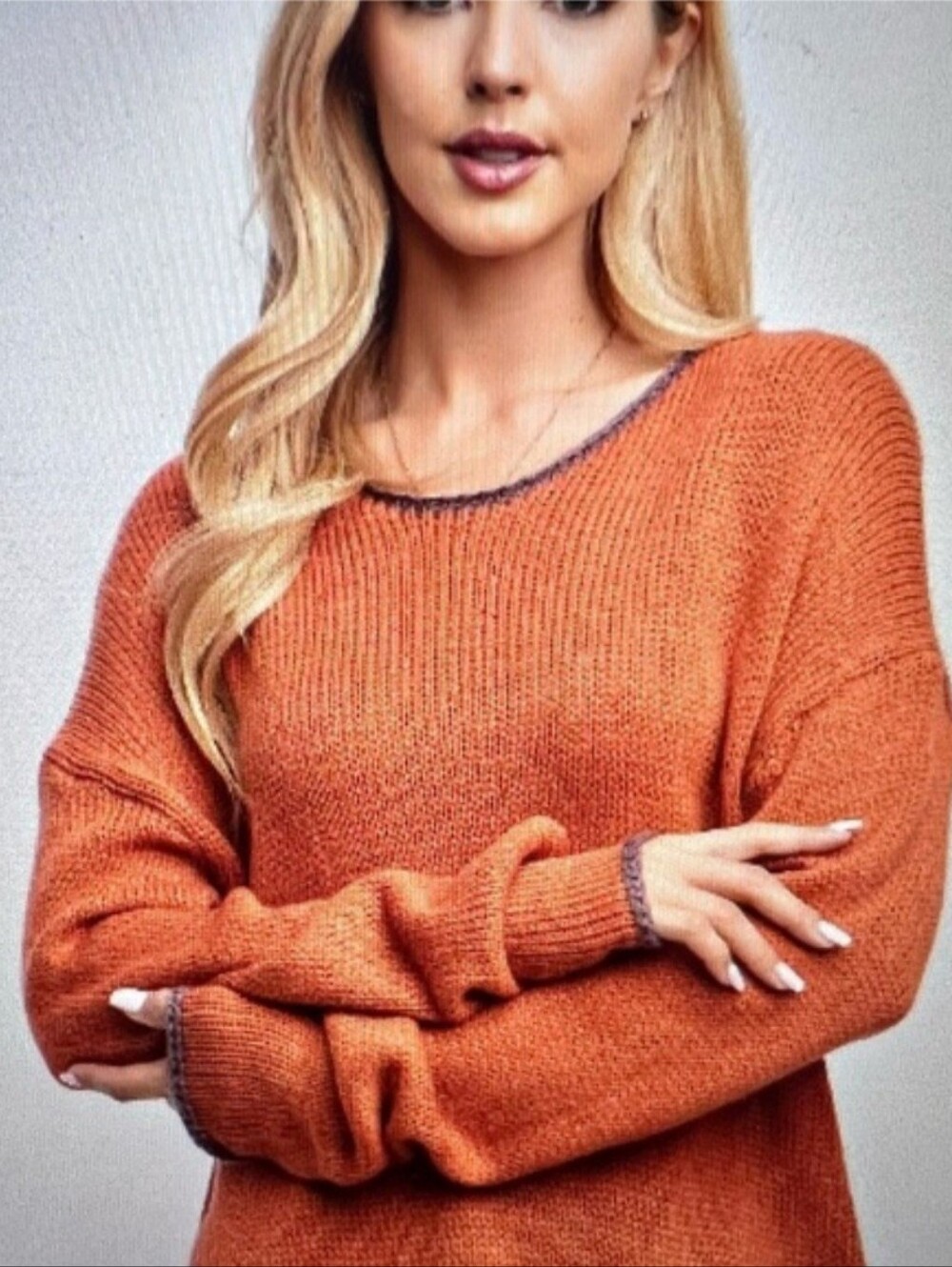 NWT Easel Pumpkin Orange Crew Neck Sweater Oversized Small